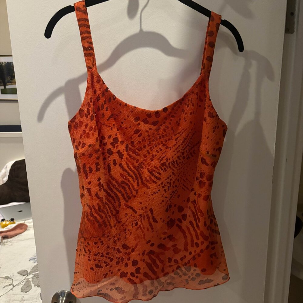 Lafayette 148 Leopard Print Sleeveless Blouse | Size 8 | Red / Orange